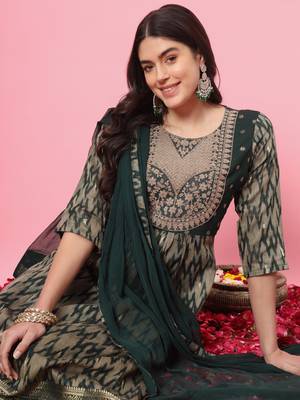 Green embroidered cotton silk salwar suit 4