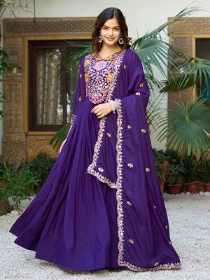 Purple Thread Embroidered Georgette Gown With Dupatta 1