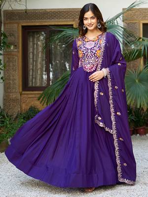 Purple Thread Embroidered Georgette Gown With Dupatta 2