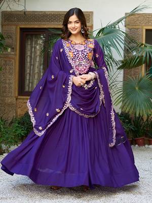 Purple Thread Embroidered Georgette Gown With Dupatta 3
