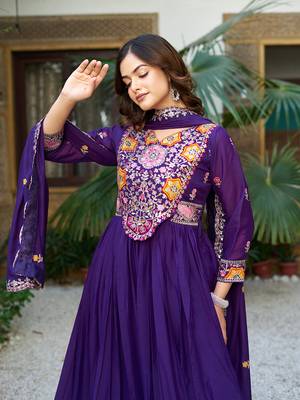 Purple Thread Embroidered Georgette Gown With Dupatta 4