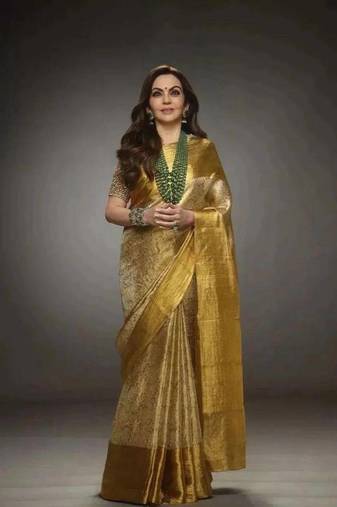 Kayralable launch gold tissue silk saree with brocade zari work for women     party & wedding wear with blouse