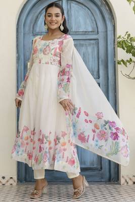 White Organza Floral Printed Festive Wear Anarkali Suit 3