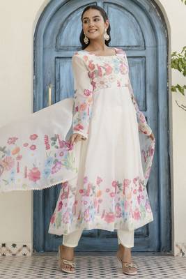 White Organza Floral Printed Festive Wear Anarkali Suit 4