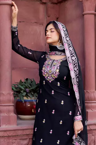 Pretty Black Georgette Sequins Festival Wear Sharara Suit