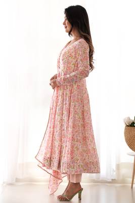 Impressive Peach Chiffon Floral Printed Casual Wear Anarkali Suit 6