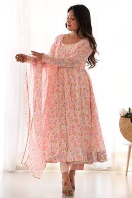 Impressive Peach Chiffon Floral Printed Casual Wear Anarkali Suit 8