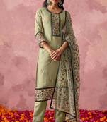 Pastel Green Georgette Thread Embroidered Straight Suit