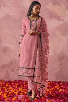 Attractive Pink Thread Embroidery Party Wear Pant Suit 1