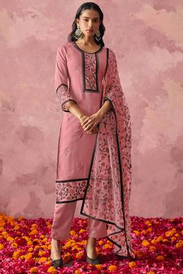Attractive Pink Thread Embroidery Party Wear Pant Suit 2