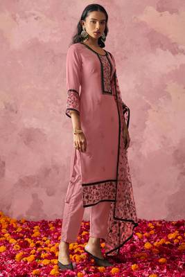 Attractive Pink Thread Embroidery Party Wear Pant Suit 3