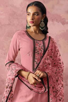Attractive Pink Thread Embroidery Party Wear Pant Suit 5