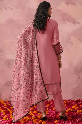 Attractive Pink Thread Embroidery Party Wear Pant Suit