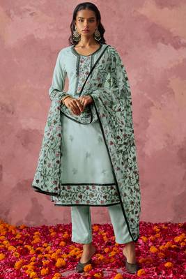 Stunning Sky Blue Thread Embroidered Georgette Straight Suit 4