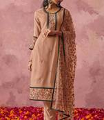 Majestic Beige Thread Embroidered Festive Wear Pant Suit