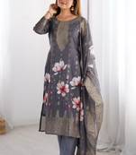 Fascinating Black Organza Digital Printed Traditional Straight Suit