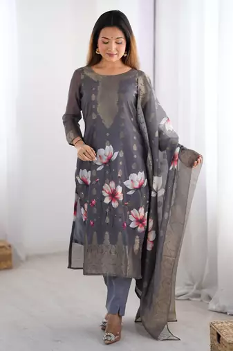 Fascinating Black Organza Digital Printed Traditional Straight Suit