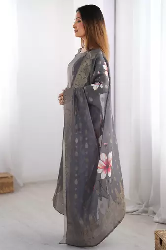 Fascinating Black Organza Digital Printed Traditional Straight Suit