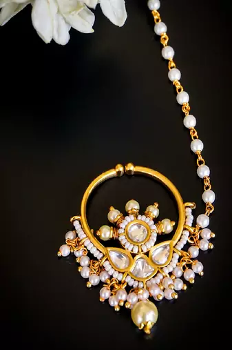 Royal pearl & kundan bridal nath