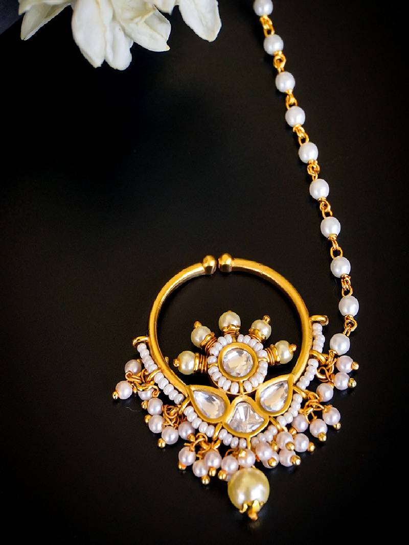 Royal pearl & kundan bridal nath
