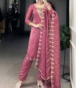 Gleaming Pink Organza Thread Embroidered Festival Wear Straight Suit