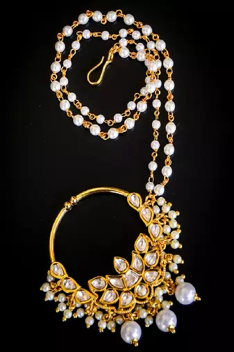 Majestic kundan pearl drop nath