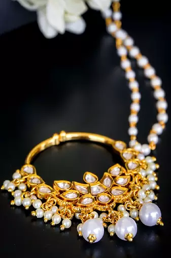 Majestic kundan pearl drop nath