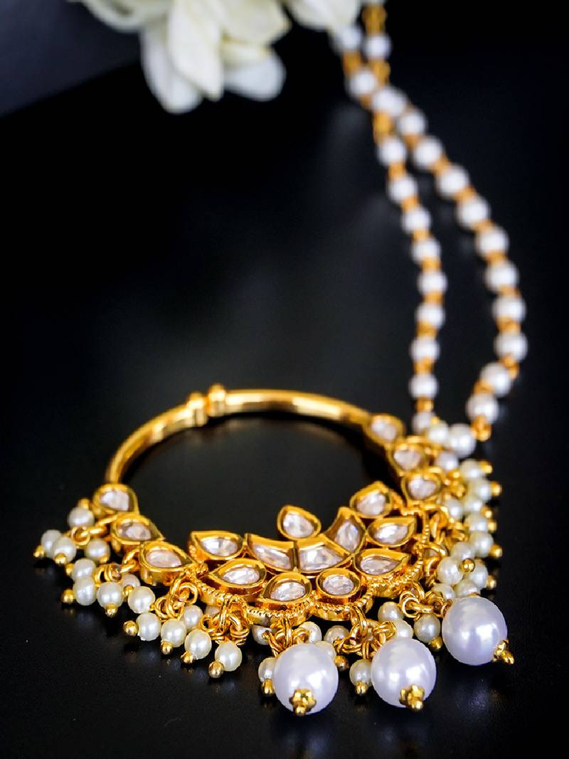 Majestic kundan pearl drop nath