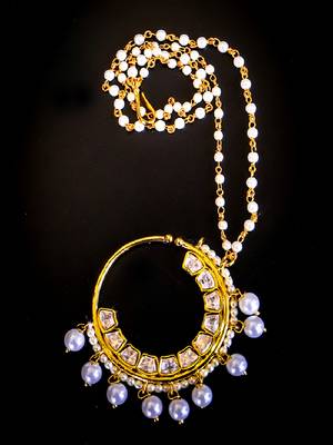 Elegant polki nath with pearl drops 3