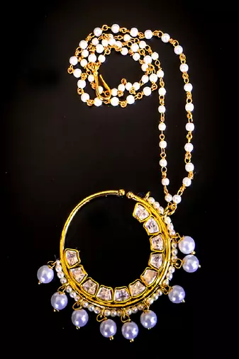 Elegant polki nath with pearl drops