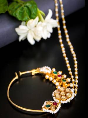 Classic kundan nath with pearl outline 2