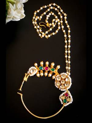 Classic kundan nath with pearl outline 3