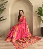 Pink paithani design saree with contrast weaving pallu and blouse