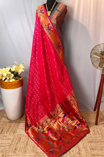 Pink paithani design saree with contrast weaving pallu and blouse