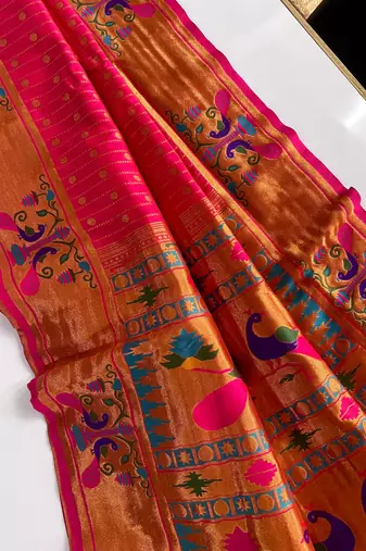 Pink paithani design saree with contrast weaving pallu and blouse