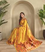 Yellow paithani design saree with contrast weaving pallu and blouse