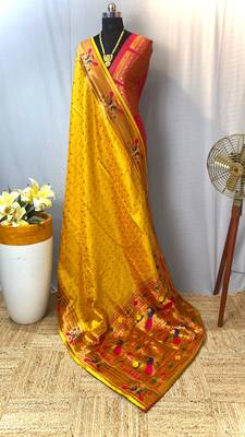 Yellow paithani design saree with contrast weaving pallu and blouse 5