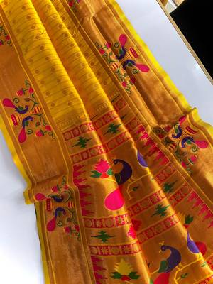Yellow paithani design saree with contrast weaving pallu and blouse 6