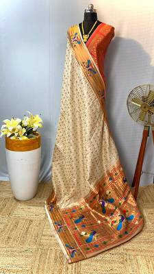 White paithani design saree with contrast weaving pallu and blouse 5