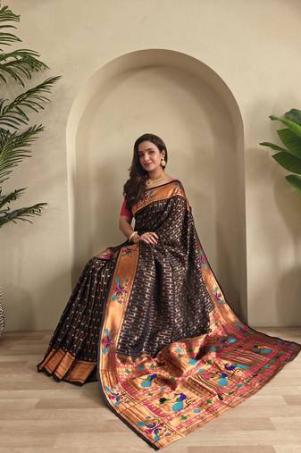 Black paithani design saree with contrast weaving pallu and blouse
