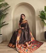 Black paithani design saree with contrast weaving pallu and blouse