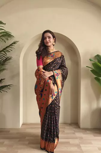Black paithani design saree with contrast weaving pallu and blouse