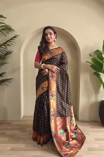 Black paithani design saree with contrast weaving pallu and blouse