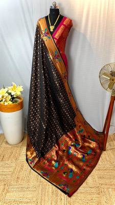 Black paithani design saree with contrast weaving pallu and blouse 5