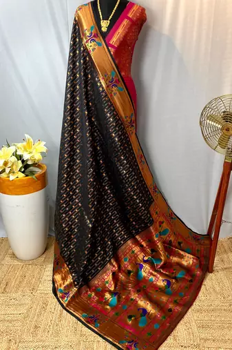 Black paithani design saree with contrast weaving pallu and blouse