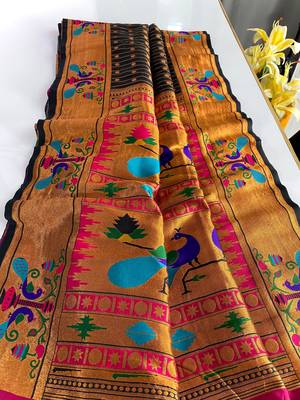 Black paithani design saree with contrast weaving pallu and blouse 6