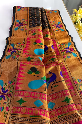 Black paithani design saree with contrast weaving pallu and blouse