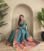Rama paithani design saree with contrast weaving pallu and blouse