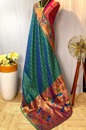 Rama paithani design saree with contrast weaving pallu and blouse