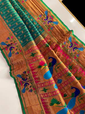Rama paithani design saree with contrast weaving pallu and blouse 6